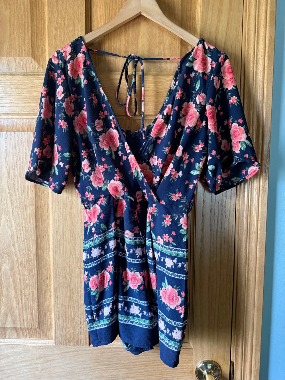 Floral Navy Wrap Women's Romper